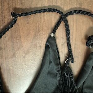 Black Velvet Striped Women's Dress